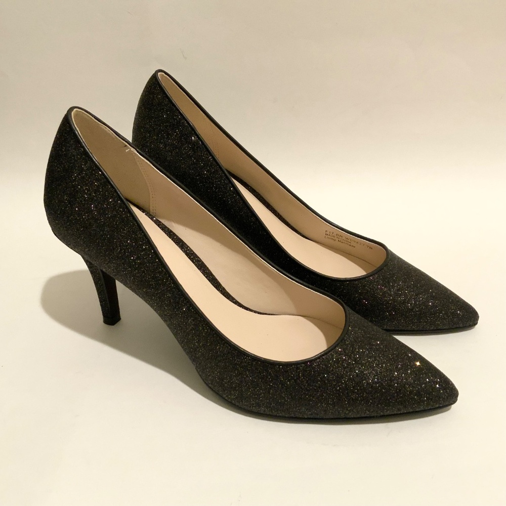 Cole Haan Juliana Pump 75 Black Glitter Leather Evening Dress Shoes Heels 7 M - Picture 8 of 12